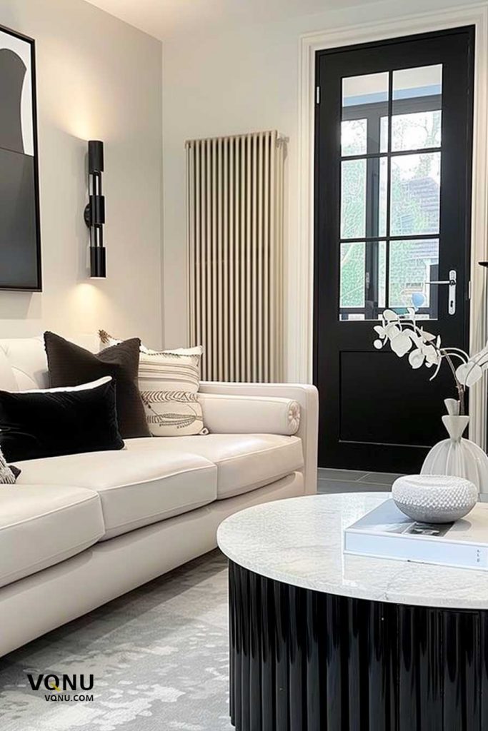 Modern living room in neutral color palette.
